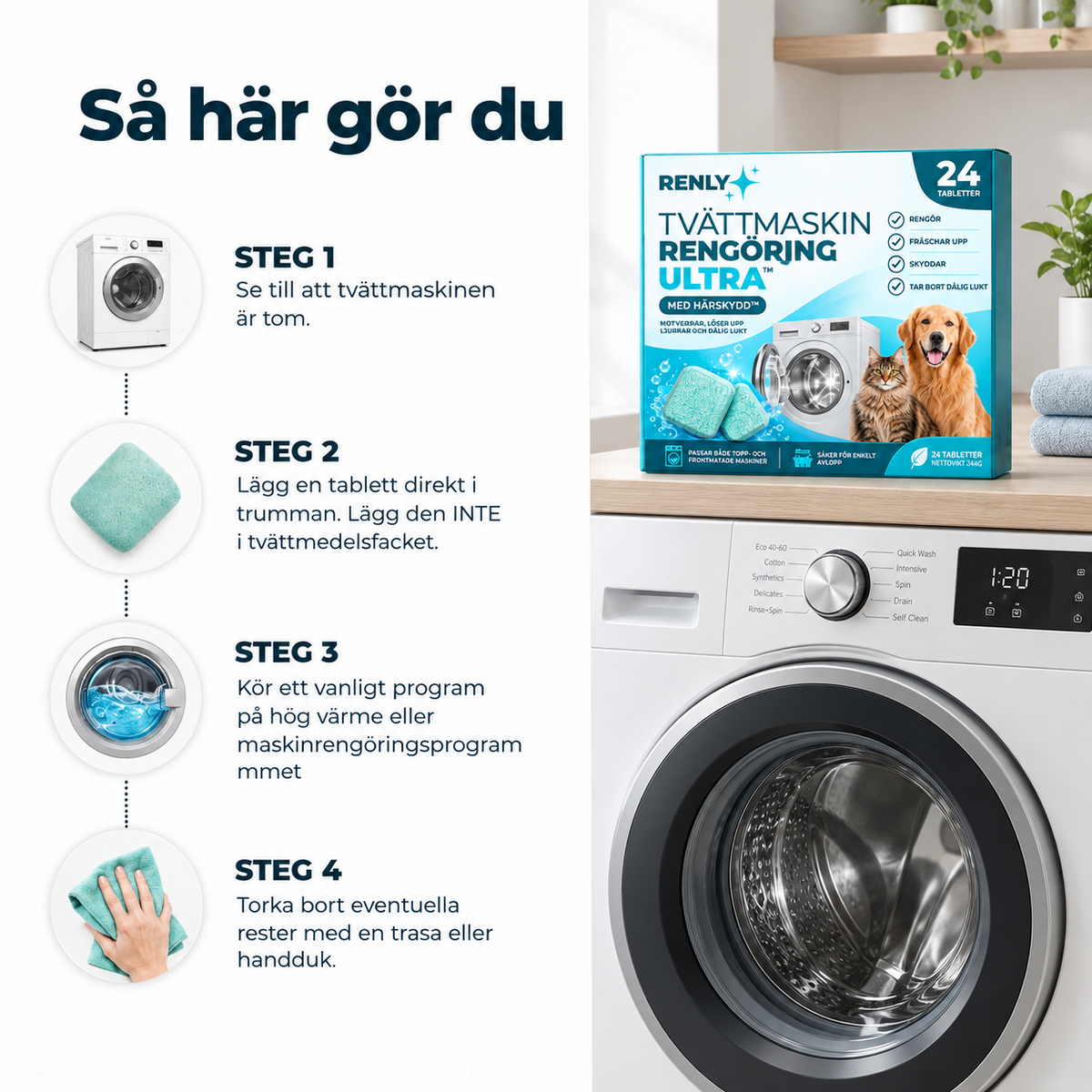 Så använder du Renly Pro i tvättmaskinen